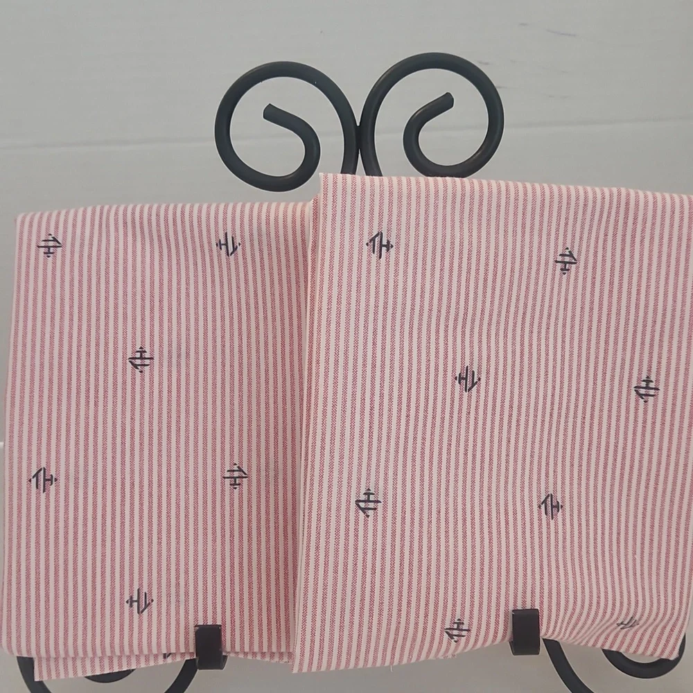 Tommy Hilfiger Red White Striped Plaid Trim Costal Standard Set of Pillow Cases